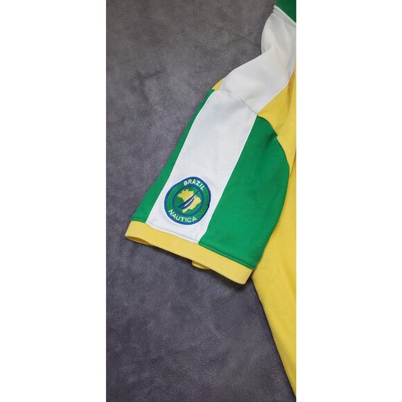 NAUTICA POLO SIZE XXL SHIRT BRAZIL LOGOS MEN'S YELLOW GREEN SHORT SLEEVE C19-65 - Picture 6 of 10